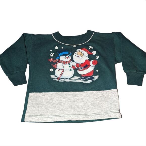 Vintage Other - Vintage green & gray holiday Christmas Santa & snowman sweatshirt